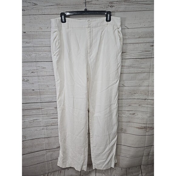 Sanctuary White Linen Blend Pants‎ Pockets Women's 32 Lined Button Zip Beach - Picture 1 of 13